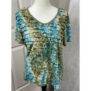 Only Nine Woman Tiered Floral Print‎ Short Sleeve Blouse 1X Forrest Fairy Y2K